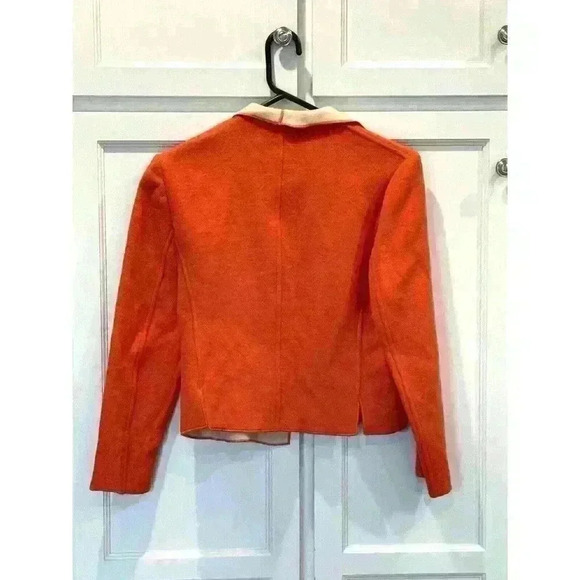 Harve Benard Womens Sz 8 Petite Wool Blend Open Front Blazer Jacket Orange - Picture 2 of 3